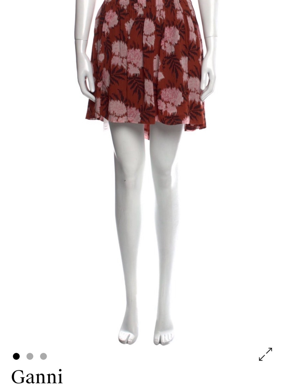 Ganni Rust Floral Mini Skort with Pink Blooms